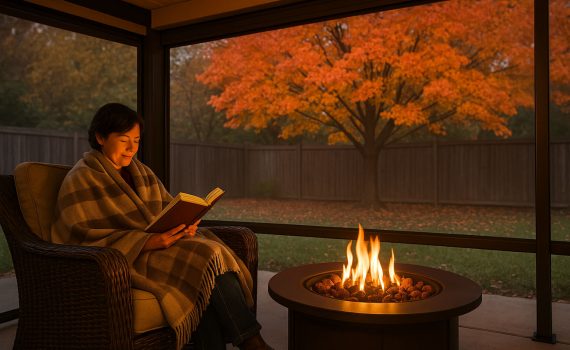 Dallas/Fort Worth-cozy outdoor patio-retractable screens